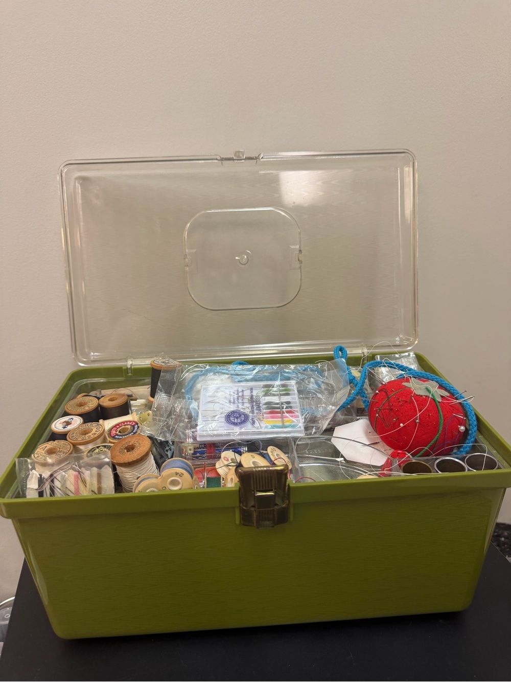 Vintage Avocado Green Wilson Wil-Hold Sewing Box- Packed Full With Supplies